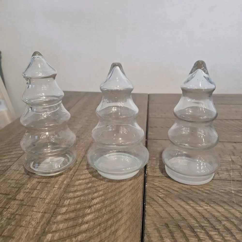Set Of 3 Christmas Tree Apothecary Jars Clear Centerpiece